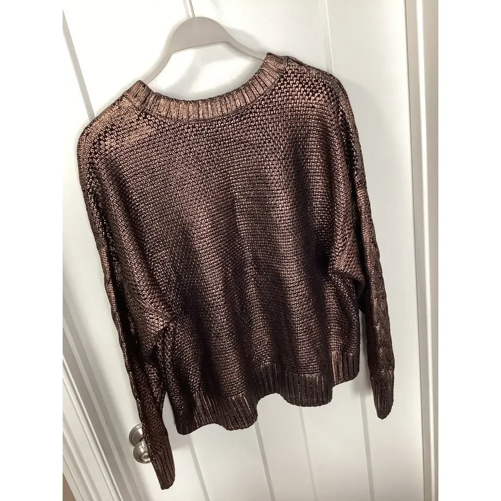 Torrid Women's Cable Knit Metallic Cropped Foil Pullover‎ Sweater Brown Size 2